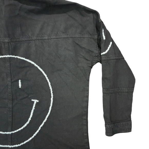 Elan Dolly Jacket Shirt Top Button Fray Women's Extra Small Black Smiley Shacket - Picture 9 of 15